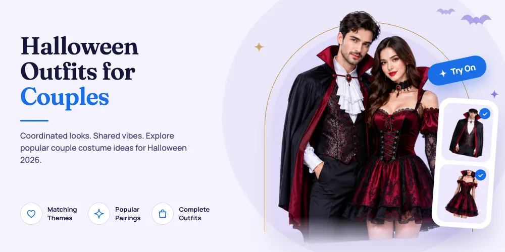 Halloween outfits for couples shown as a paired try-on bundle